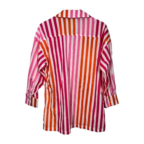Beach Riot Alexa Striped Cover Up Top S/M Pink Orange Button Down Tunic Cotton - Picture 4 of 5